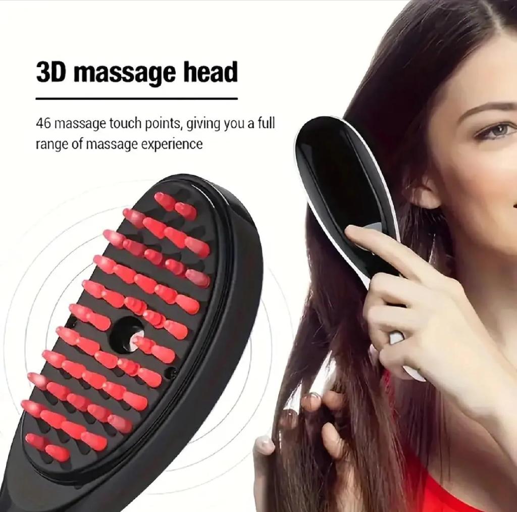 Electric Scalp Massager Comb with Red & Blue Light Therapy | Vibration + Nanionic Spray Hair Growth Brush