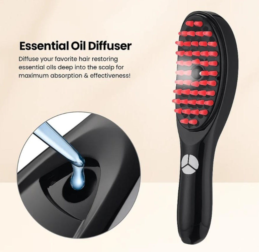 Electric Scalp Massager Comb with Red & Blue Light Therapy | Vibration + Nanionic Spray Hair Growth Brush