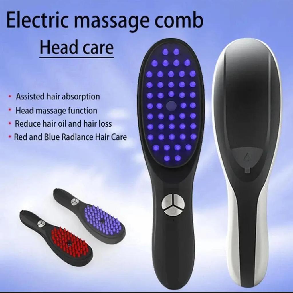 Electric Scalp Massager Comb with Red & Blue Light Therapy | Vibration + Nanionic Spray Hair Growth Brush