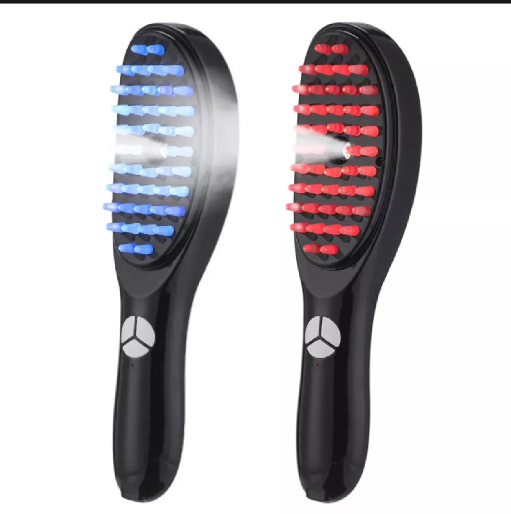 Electric Scalp Massager Comb with Red & Blue Light Therapy | Vibration + Nanionic Spray Hair Growth Brush