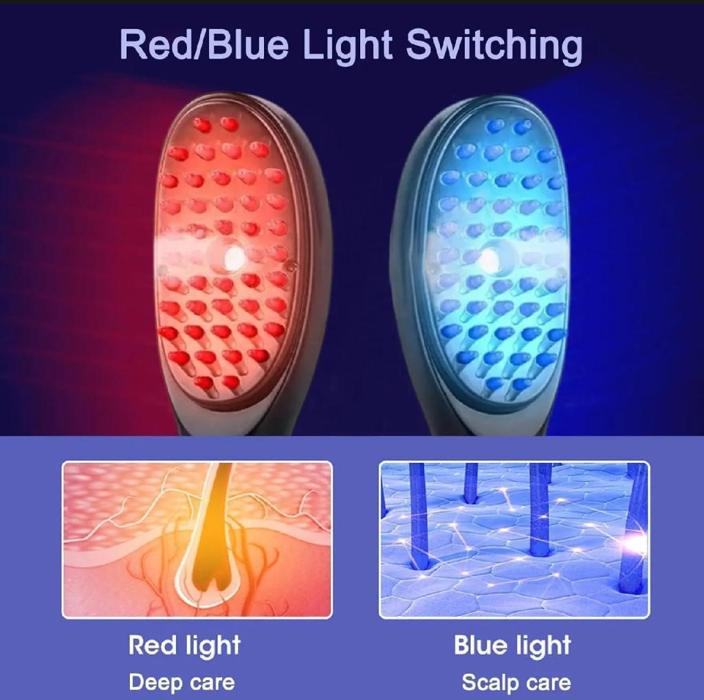 Electric Scalp Massager Comb with Red & Blue Light Therapy | Vibration + Nanionic Spray Hair Growth Brush